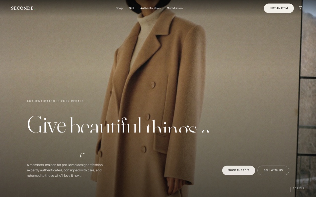 Seconde website — luxury fashion resale